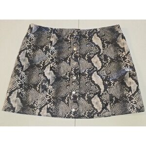 Urban Outfitters Snakeskin Print‎ Skirt Faux Leather Button Up Black Sz L...
